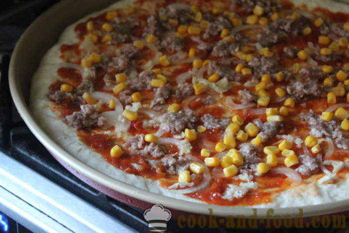 Pizza de drojdie cu carne și brânză la domiciliu - pas cu pas reteta foto-pizza cu carne tocată în cuptor