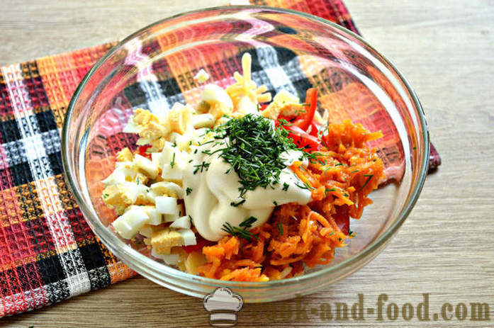Salata de brânză cu roșii cherry, ou și morcov în coreeană - modul de a face salata de brânză, un pas cu pas reteta fotografii
