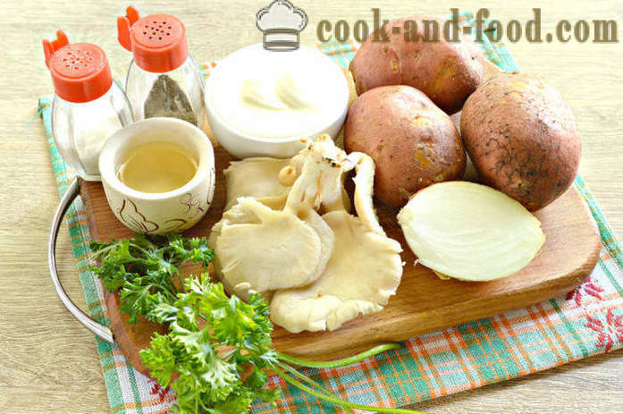 Cartofi cu ciuperci în smântână - modul de a găti ciuperci cu cartofi si smantana intr-o tigaie, cu un pas cu pas reteta fotografii