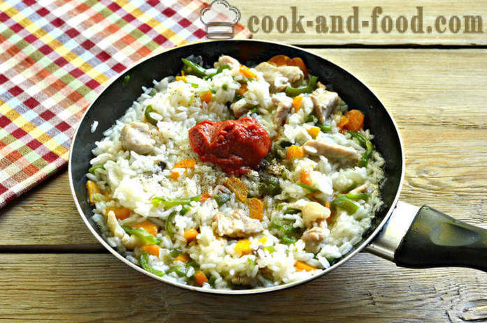 Orez cu legume și pui - atât delicioase orez bucătar pui într-o tigaie, un pas cu pas fotografii rețetă