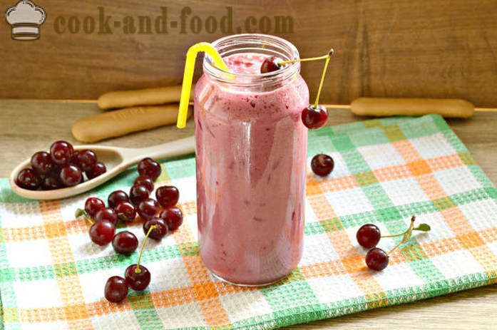 Cherry smoothie într-un blender - cum să faci o periuță cu lapte și cireșe în casă, pas cu pas reteta fotografii