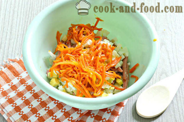 Salata cu crutoane, morcov coreeană, cârnați - Cum să pregătească o salata cu crutoane si maioneza, un pas cu pas reteta fotografii