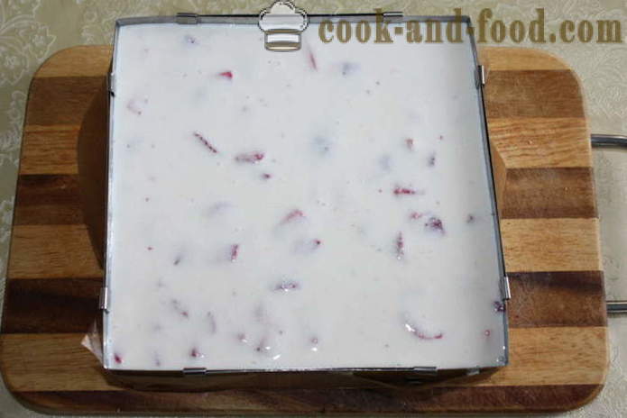 Tort Cheagul de brânză cu căpșuni, fără coacere - modul de a găti prăjitură cu brânză cu căpșuni, un pas cu pas reteta fotografii