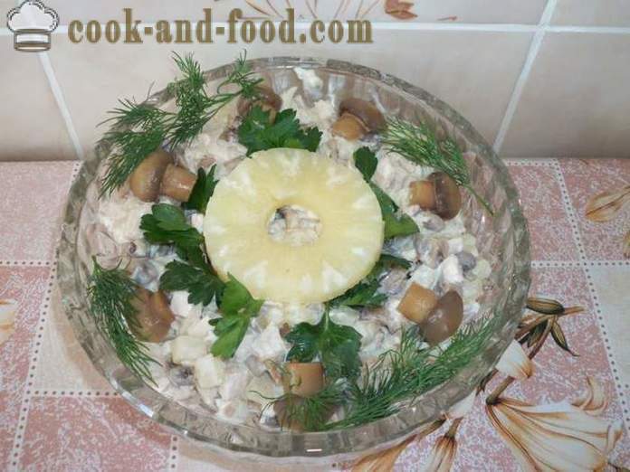 Salata de pui cu ananas si ciuperci - modul de a face salata de pui cu ananas și ciuperci, un pas cu pas reteta fotografii