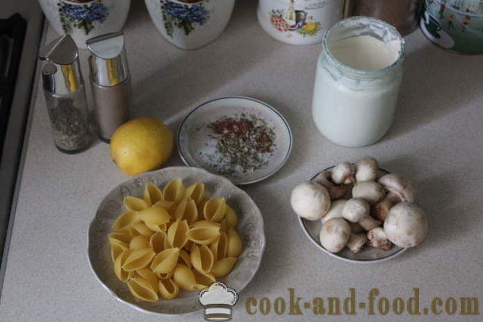 Paste alimentare umplute-scoici cu ciuperci tocate - modul de a face paste-scoici umplute în cuptor, cu un pas cu pas reteta fotografii