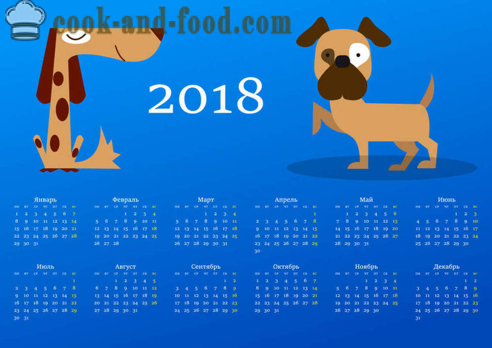 Calendar 2018 - Anul Cainelui pe calendarul de est: descărcare gratuită de calendare de Crăciun cu caini si catei.