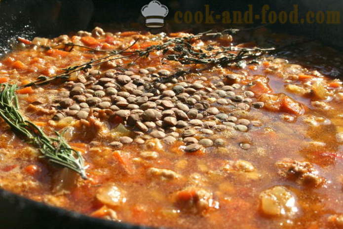 Tocană cu linte, legume și sos - cum să gătească linte cu carne și sos, un pas cu pas reteta fotografii