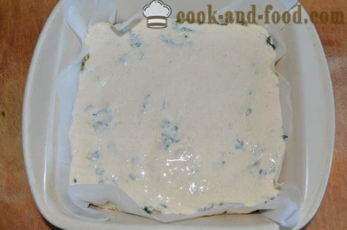 Tort de umplere rapidă pe iaurt cu spanac, oua si ceapa verde - cum să se pregătească tort aspicul cu chefir, un pas cu pas reteta fotografii