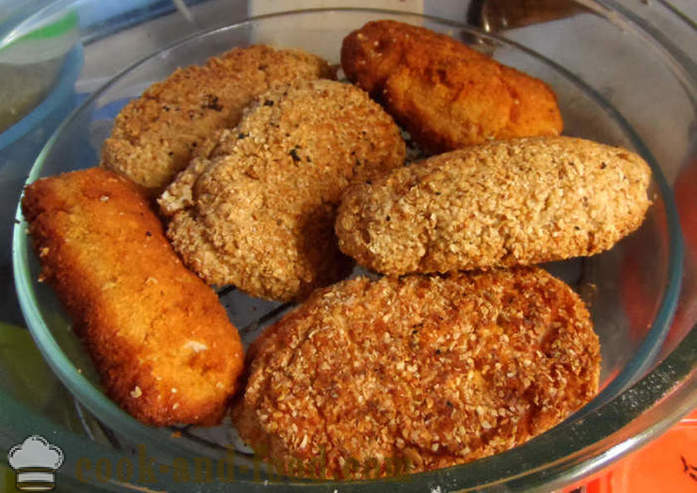 Chiftele de pui cu umplutură delicioasă și crocant - cum să facă prăjituri cu o crustă și de umplere, cu un pas cu pas reteta fotografii