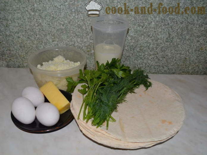 Plăcintă de pâine pita cu brânză în cuptor - cum să gătească o pita plăcintă cu brânză și ierburi, cu un pas cu pas reteta fotografii