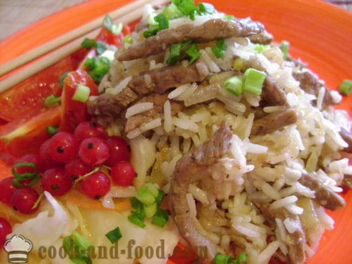 Orez cu carne în chineză - modul de a găti orez cu carne într-o tigaie, un pas cu pas reteta fotografii