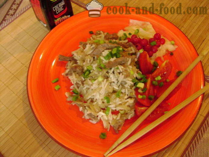 Orez cu carne în chineză - modul de a găti orez cu carne într-o tigaie, un pas cu pas reteta fotografii