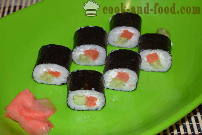 Rulouri de sushi cu pește roșu, brânză și castravete - cum să facă rulouri la domiciliu, pas cu pas reteta fotografii