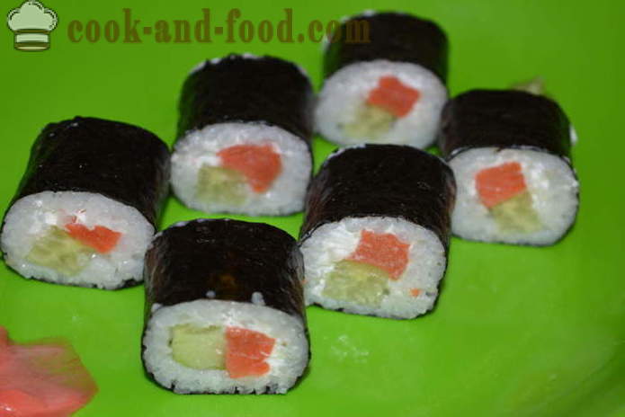 Rulouri de sushi cu pește roșu, brânză și castravete - cum să facă rulouri la domiciliu, pas cu pas reteta fotografii