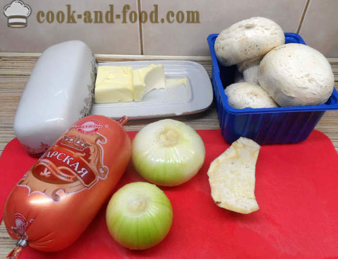 Ciuperci umplute cu șuncă și brânză - cum să se pregătească ciuperci umplute în cuptor, cu un pas cu pas reteta fotografii