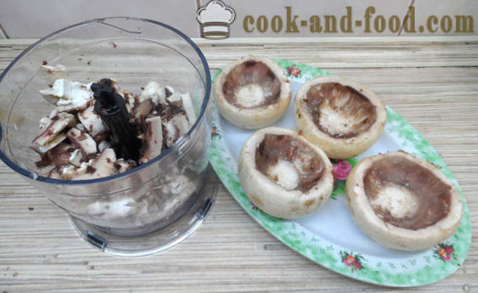 Ciuperci umplute cu șuncă și brânză - cum să se pregătească ciuperci umplute în cuptor, cu un pas cu pas reteta fotografii