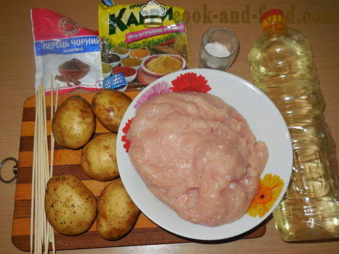 Cartofi cu carne tocată coaptă în cuptor pe frigarui - cum se coace cartofi cu carne tocată în cuptor, cu un pas cu pas reteta fotografii