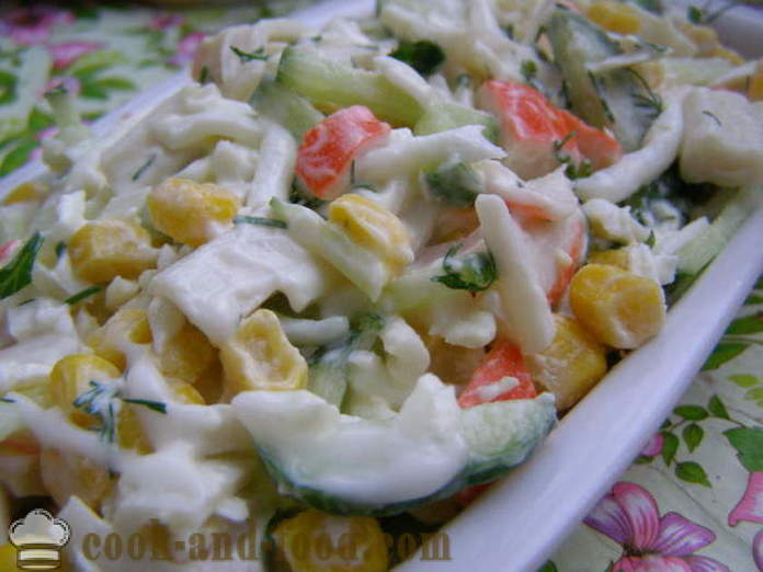 Salata de crab delicioase cu porumb și ouă - modul de a găti salata de crab cu porumb rapid și gustos, cu un pas cu pas reteta fotografii