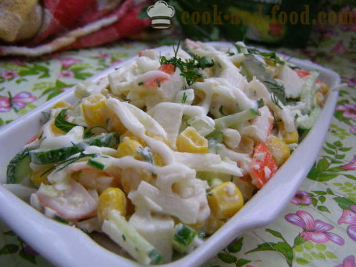 Salata de crab delicioase cu porumb și ouă - modul de a găti salata de crab cu porumb rapid și gustos, cu un pas cu pas reteta fotografii