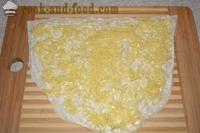 O rolă simplă de lipie cu șprot, brânză și ouă - cum să gătească o bucată de pâine pita cu șprot, un pas cu pas reteta fotografii