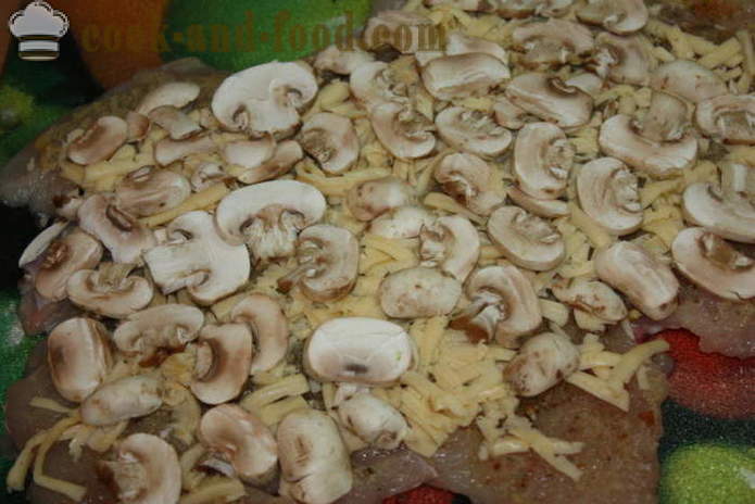 Piept de fleică de pui umplute cu ciuperci și carne tocată în cuptor - cum să gătească o fleică la domiciliu, pas cu pas reteta fotografii