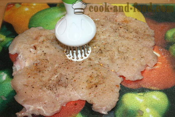 Piept de fleică de pui umplute cu ciuperci și carne tocată în cuptor - cum să gătească o fleică la domiciliu, pas cu pas reteta fotografii