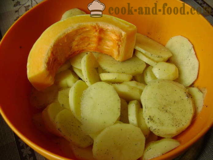 Cartofi copti cu dovleac și smântână - modul de a găti cartofi cu dovleac în cuptor, cu un pas cu pas reteta fotografii