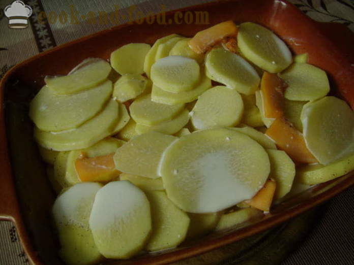 Cartofi copti cu dovleac și smântână - modul de a găti cartofi cu dovleac în cuptor, cu un pas cu pas reteta fotografii