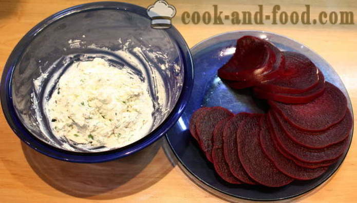 Salata de sfecla Layered cu branza de capra si usturoi - cum să faci o salata de sfecla straturi, un pas cu pas reteta fotografii
