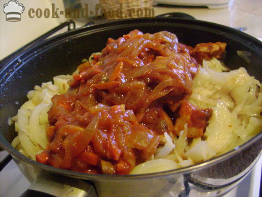 Varza fiert cu cartofi, carne de pui si ciuperci - atât de gustoase pentru a găti varza calita, pas cu pas fotografii rețetă