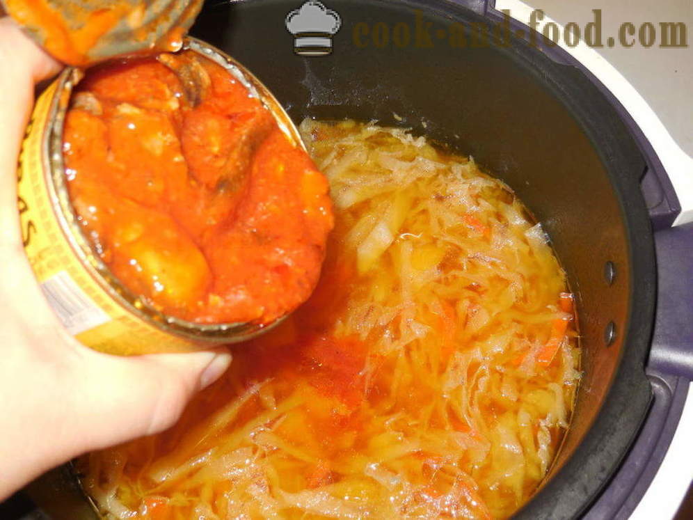 Supa de legume cu sardine în sos de tomate în multivarka - modul de a găti supă de legume cu anșoa, un pas cu pas reteta fotografii