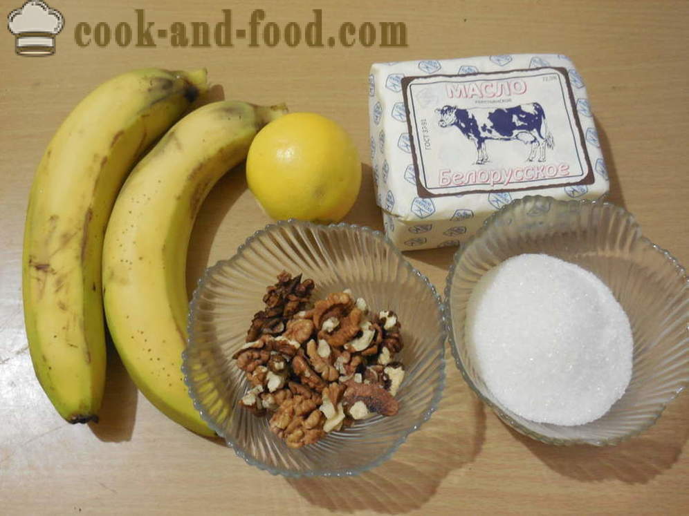 Banane coapte în cuptor cu nuci și zahăr - banane, cum ar fi coaptă în cuptor pentru desert, un pas cu pas reteta fotografii