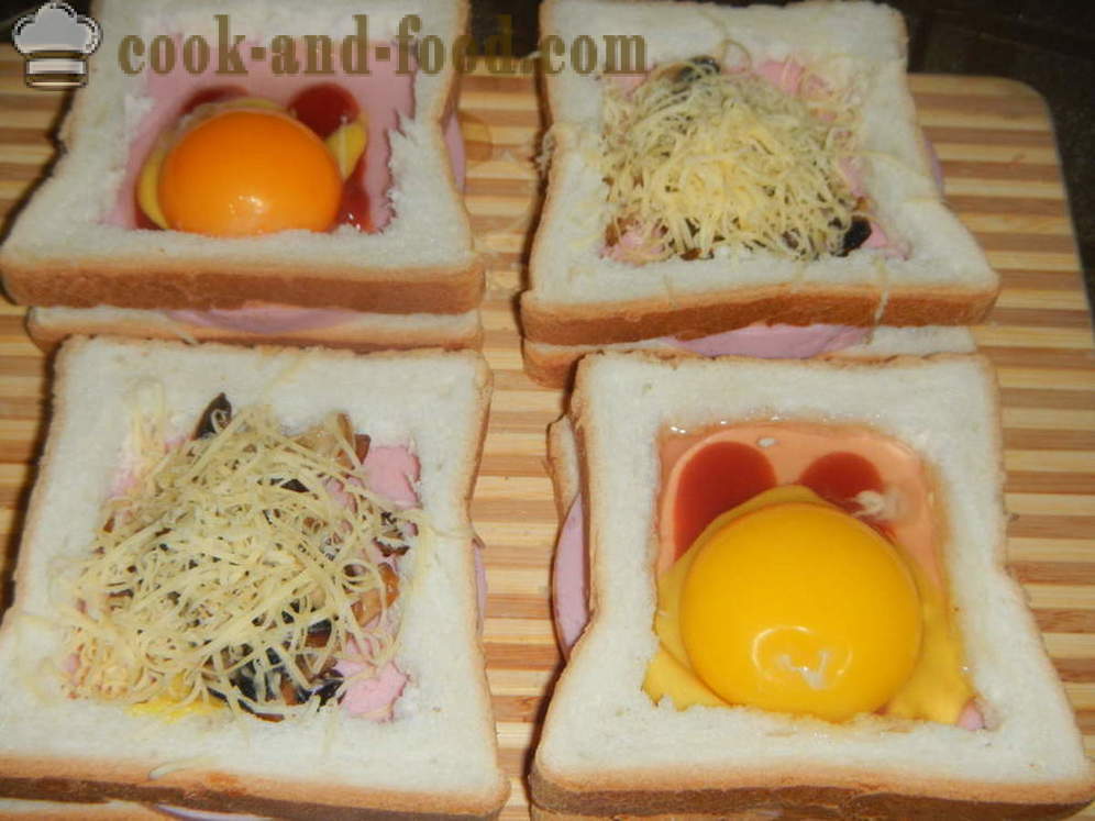 Sandwich-uri calde cu ou în cuptor - cum să faci un sandwich cald cu ou, cârnați și ciuperci, un pas cu pas reteta fotografii