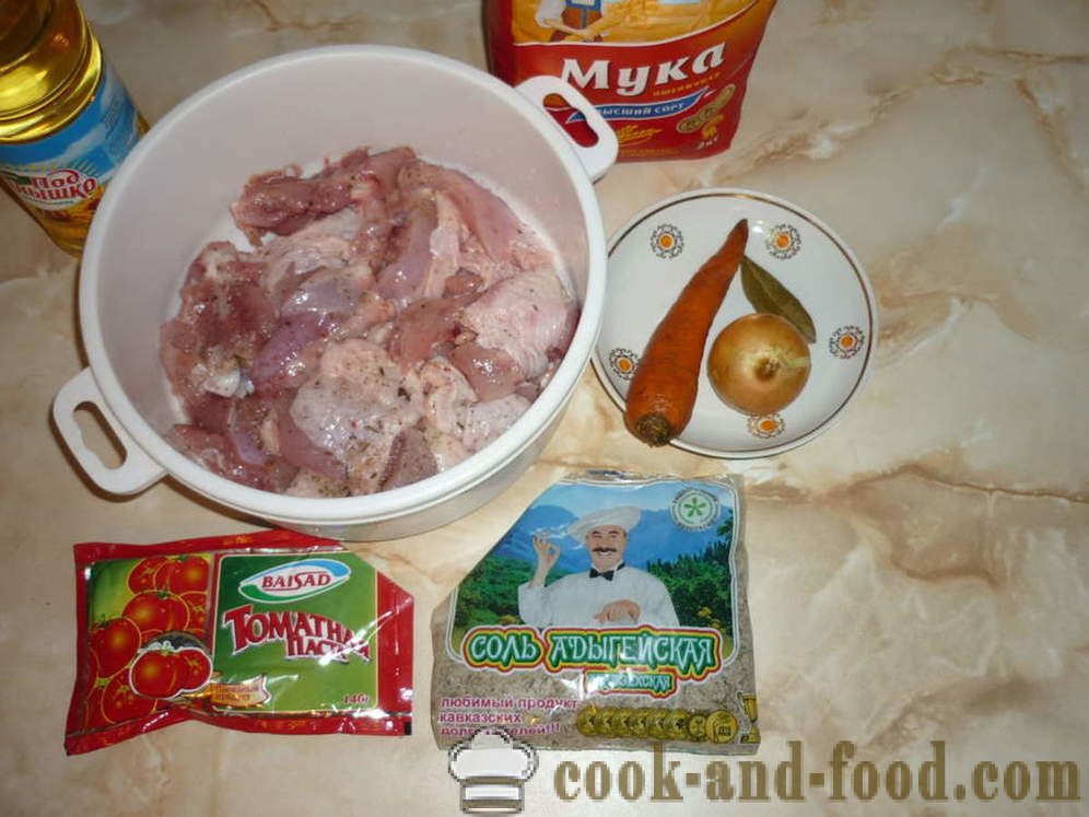 Carne de pui în sos de tomate - atât delicioase pentru a găti tocană de pui, un pas cu pas reteta fotografii