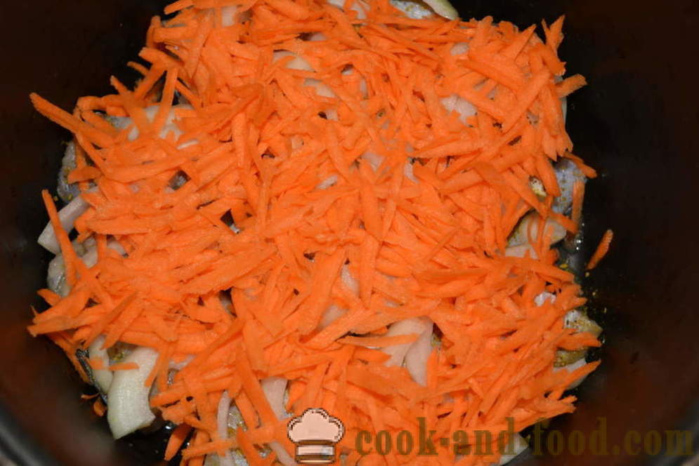 Pollock, compot cu ceapă, morcovi și roșii în maioneza - pas cu pas modul de a găti tocană de Pollack cu legume în multivarka, rețeta cu o fotografie