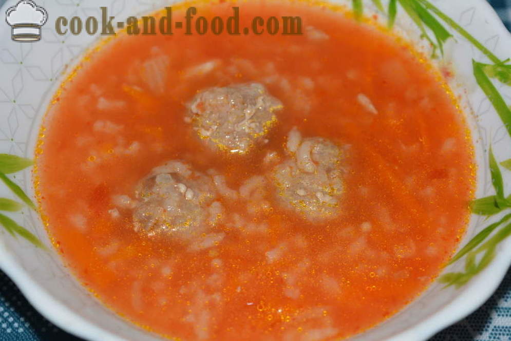 Supa de rosii cu perisoare - cum să gătească supa de rosii cu perisoare, cu un pas cu pas reteta fotografii