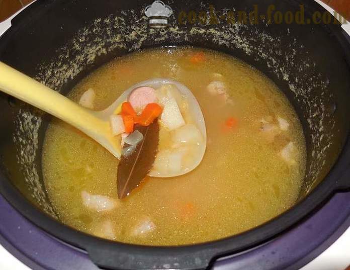 Supă de mazăre în multivarka, cu carne și cârnați afumat - cum de a găti supă de mazăre - un pas cu pas reteta fotografii
