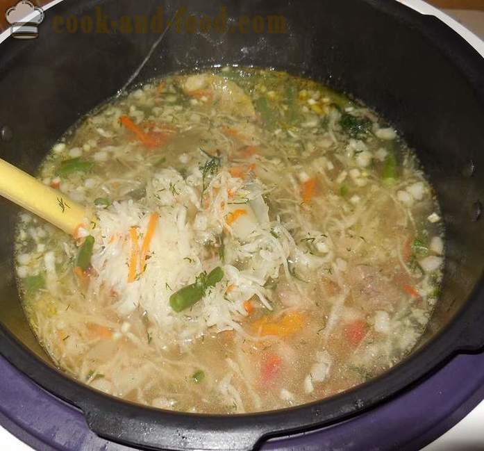 Supa de varză acră în multivarka - cum să gătească ciorba cu limba și îmbrăcat cu usturoi și slănină, un pas cu pas reteta cu fotografii.