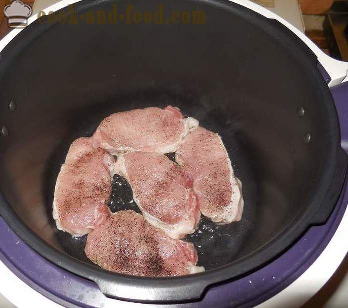 Friptura de porc Juicy cu ceapa - cum să gătească o friptură delicioasă în multivarka - un pas cu pas reteta fotografii