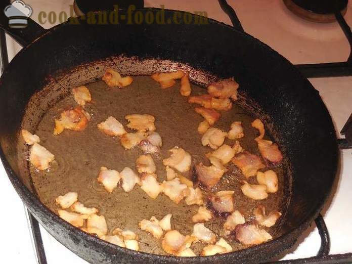 Cartofi prăjiți într-o tigaie cu șuncă și ouă - cum să gătească cartofi prăjiți delicios și corect, pas cu pas reteta cu fotografii.
