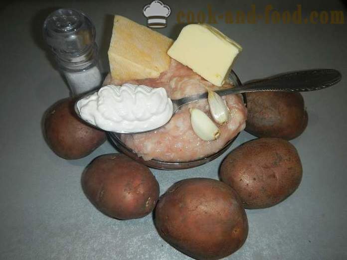 Cartofi copti cu carne tocată și brânză - cum ar fi cartofii copți în cuptor, pas cu pas reteta cu fotografii.