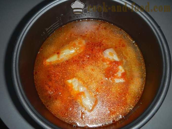 Delicious umplute cu carne tocată, orez și sos de tomate - cum să gătească sarmale în multivarka, pas cu pas reteta cu fotografii.