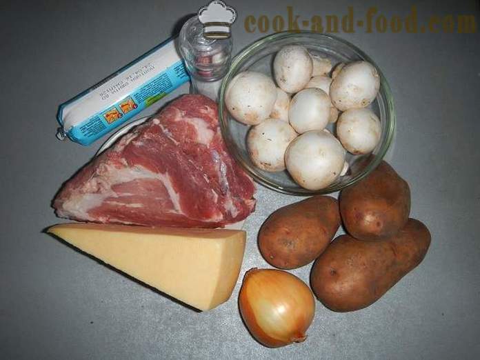 Cartofi în franceză în cuptor - o fotografie-reteta modul de a găti cartofi în franceză cu carne de porc și ciuperci